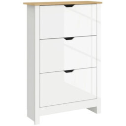 18-Shoe Storage Cabinet 6 Shelves 3 Drawers Tabletop High Gloss White - thumbnail 1