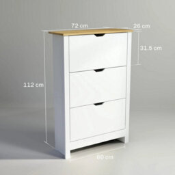 18-Shoe Storage Cabinet 6 Shelves 3 Drawers Tabletop High Gloss White - thumbnail 2