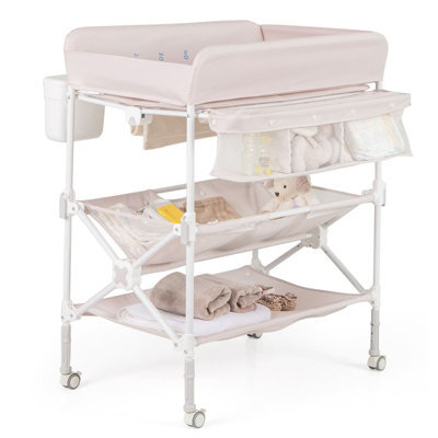 Costway Baby Changing Table Folding Diaper Changing Station With Wheels For Newborn And Infant-Pink - image 1