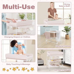 Costway Baby Changing Table Folding Diaper Changing Station With Wheels For Newborn And Infant-Pink - thumbnail 7