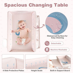 Costway Baby Changing Table Folding Diaper Changing Station With Wheels For Newborn And Infant-Pink - thumbnail 4