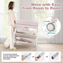 Costway Baby Changing Table Folding Diaper Changing Station With Wheels For Newborn And Infant-Pink - thumbnail 6