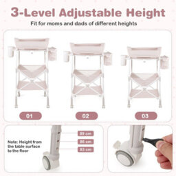 Costway Baby Changing Table Folding Diaper Changing Station With Wheels For Newborn And Infant-Pink - thumbnail 5