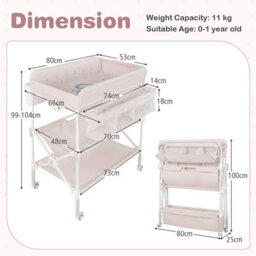 Costway Baby Changing Table Folding Diaper Changing Station With Wheels For Newborn And Infant-Pink - thumbnail 8