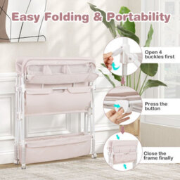 Costway Baby Changing Table Folding Diaper Changing Station With Wheels For Newborn And Infant-Pink - thumbnail 9