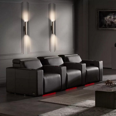 Valencia Barcelona 3 Seat Power Recliner Sofa Black Leather Home Theatre Seating Rgb Led Usb Headrest Lumbar - image 1