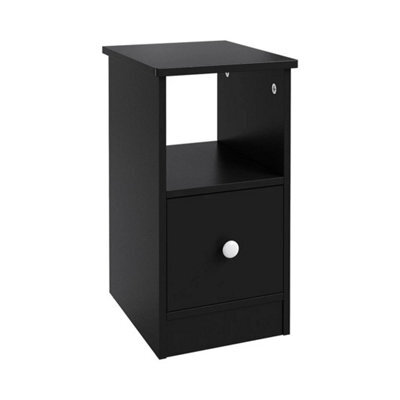 Black 1 Drawer Bedside Table Cabinet Sofa Side Lamp Table Nightstand Shelf Storage - image 1
