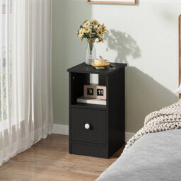 Black 1 Drawer Bedside Table Cabinet Sofa Side Lamp Table Nightstand Shelf Storage - thumbnail 3