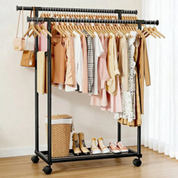 Heavy Duty Metal Double Clothes Rail Garment Hanging Rack - thumbnail 2