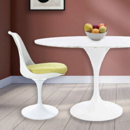 Fusion Living Tulip Set - Marble Large Circular Table And Four Chairs With Luxurious Cushion Green - thumbnail 2
