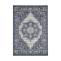 Melrose County Sisal Inspired Traditional Medallion Small Navy Non-Slip Area Rug 60/110Cm - thumbnail 5