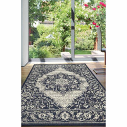Melrose County Sisal Inspired Traditional Medallion Small Navy Non-Slip Area Rug 60/110Cm - thumbnail 1