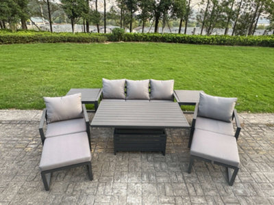 Fimous 8-Piece Aluminium Garden Furniture Sets 7 Seater With Adjustable Rising Lifting Dining Table 2 Chairs 2 Stool 2 Side Tables - image 1