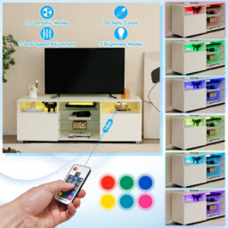 Costway 2-Door Tv Stand W/ Led Lights For Tvs Up To 65 Inch Modern Entertainment Center - thumbnail 7
