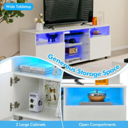 Costway 2-Door Tv Stand W/ Led Lights For Tvs Up To 65 Inch Modern Entertainment Center - thumbnail 6