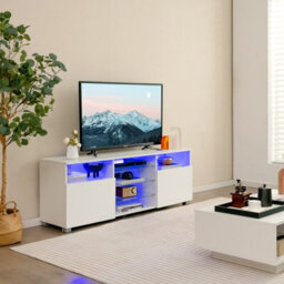 Costway 2-Door Tv Stand W/ Led Lights For Tvs Up To 65 Inch Modern Entertainment Center - thumbnail 3