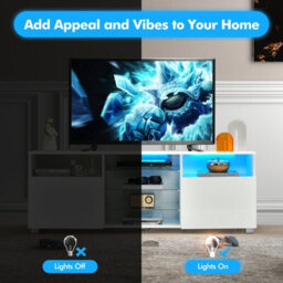 Costway 2-Door Tv Stand W/ Led Lights For Tvs Up To 65 Inch Modern Entertainment Center - thumbnail 9