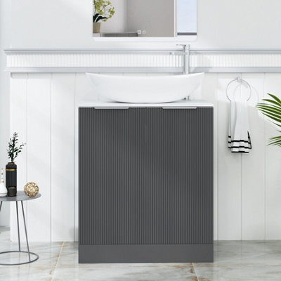 Royal Bathrooms Evora 700mm Graphite Grey Fluted Floor Standing Countertop Vanity Unit 2 Door With Cesar Basin - image 1