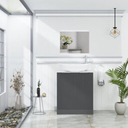 Royal Bathrooms Evora 700mm Graphite Grey Fluted Floor Standing Countertop Vanity Unit 2 Door With Cesar Basin - thumbnail 2