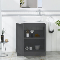 Royal Bathrooms Evora 700mm Graphite Grey Fluted Floor Standing Countertop Vanity Unit 2 Door With Cesar Basin - thumbnail 3