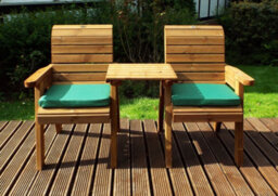 Charles Taylor Wooden Companion Straight Garden 2 Seat Chair Cover Green Cushion - thumbnail 1
