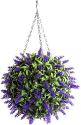 Pair Of Best Artificial 28Cm Purple Lush Lavender Hanging Basket Flower Topiary Ball - Weather & Fade Resistant - thumbnail 3