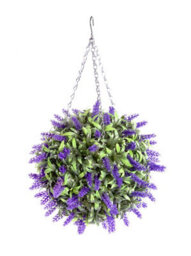 Pair Of Best Artificial 28Cm Purple Lush Lavender Hanging Basket Flower Topiary Ball - Weather & Fade Resistant - thumbnail 5
