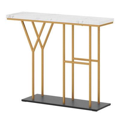 100Cm 2 Tier Console Table Faux Marble Top Gold Metal Frame - image 1