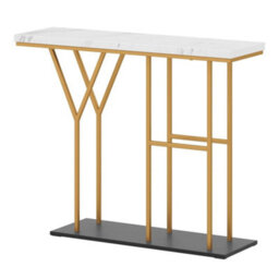 100Cm 2 Tier Console Table Faux Marble Top Gold Metal Frame - thumbnail 1