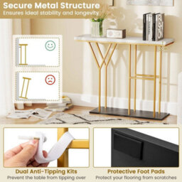 100Cm 2 Tier Console Table Faux Marble Top Gold Metal Frame - thumbnail 3