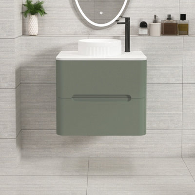 Royal Bathrooms Venice 600mm Sage Green Wall Mounted Bathroom Countertop Vanity Unit 2 Drawer With Round Basin - image 1