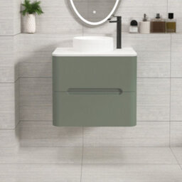 Royal Bathrooms Venice 600mm Sage Green Wall Mounted Bathroom Countertop Vanity Unit 2 Drawer With Round Basin - thumbnail 1