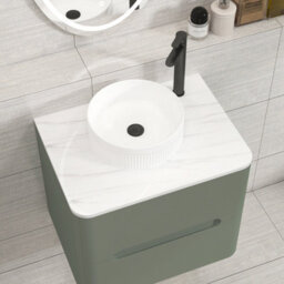 Royal Bathrooms Venice 600mm Sage Green Wall Mounted Bathroom Countertop Vanity Unit 2 Drawer With Round Basin - thumbnail 6