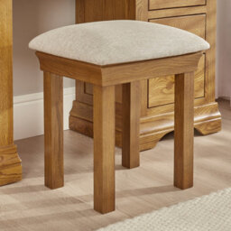 The Furniture Market French Louis Oak Solid Dressing Table Stool Natural Fabric Seat Classic Vintage Style Bedroom Furniture Carved Wooden Frame - thumbnail 1