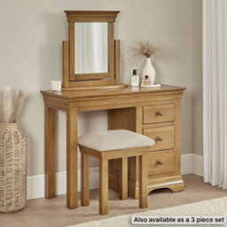 The Furniture Market French Louis Oak Solid Dressing Table Stool Natural Fabric Seat Classic Vintage Style Bedroom Furniture Carved Wooden Frame - thumbnail 4