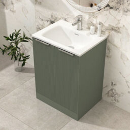 Royal Bathrooms Evora 600mm Sage Green Fluted Floor Standing Bathroom Vanity Unit 2 Door Cabinet Storage With Stone Basin Sink - 1 Tap Hole - thumbnail 4