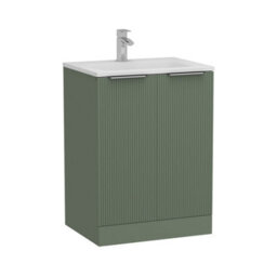 Royal Bathrooms Evora 600mm Sage Green Fluted Floor Standing Bathroom Vanity Unit 2 Door Cabinet Storage With Stone Basin Sink - 1 Tap Hole - thumbnail 8