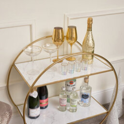 Melody Maison Gold & Marble Round Bar Cart Drinks Trolley - thumbnail 5