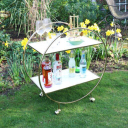Melody Maison Gold & Marble Round Bar Cart Drinks Trolley - thumbnail 6