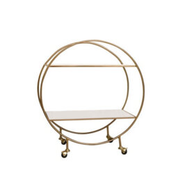 Melody Maison Gold & Marble Round Bar Cart Drinks Trolley - thumbnail 9