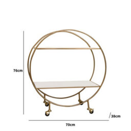 Melody Maison Gold & Marble Round Bar Cart Drinks Trolley - thumbnail 8