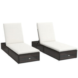 Outsunny Rattan Sun Loungers Set Of 2, Recliner Chairs, Adjustable Back, Brown - thumbnail 2