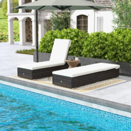 Outsunny Rattan Sun Loungers Set Of 2, Recliner Chairs, Adjustable Back, Brown