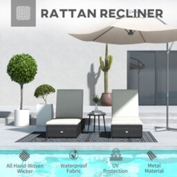 Outsunny Rattan Sun Loungers Set Of 2, Recliner Chairs, Adjustable Back, Brown - thumbnail 4