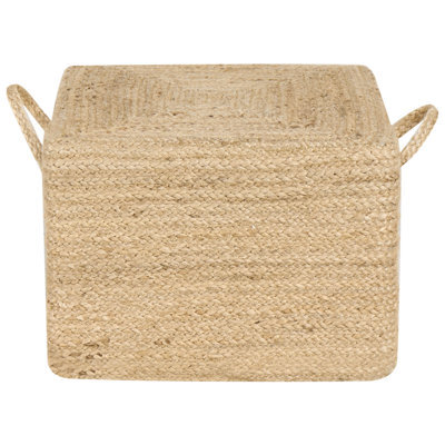 Wyld And Coco Handmade Brown Jute Pouffe With Eps Beads And Handles 45 X 45 X 30 Cm - image 1