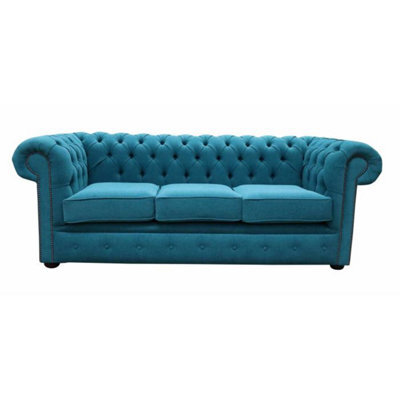 Chesterfield 3 Seater Sofa Cantare Teal Blue Easy Clean Fabric In Classic Style - image 1