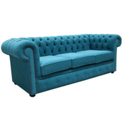 Chesterfield 3 Seater Sofa Cantare Teal Blue Easy Clean Fabric In Classic Style - thumbnail 2