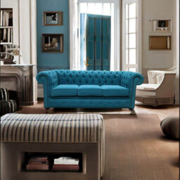 Chesterfield 3 Seater Sofa Cantare Teal Blue Easy Clean Fabric In Classic Style - thumbnail 4