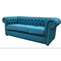 Chesterfield 3 Seater Sofa Cantare Teal Blue Easy Clean Fabric In Classic Style - thumbnail 3