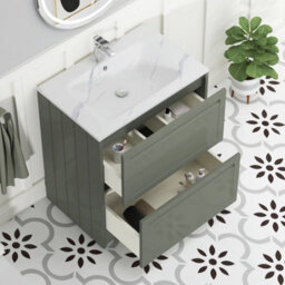 Royal Bathrooms Elmore 700mm Traditional Floor Standing 2 Drawer Bathroom Vanity Unit With Sintered Stone Basin Sink - Matt Green - thumbnail 5